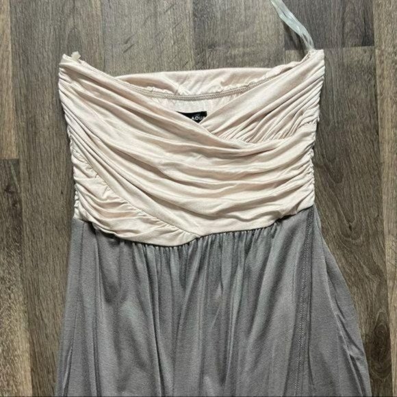 AQUA Strapless Tulip Front Stretchy Dress Gray & Champagne - Picture 7 of 12